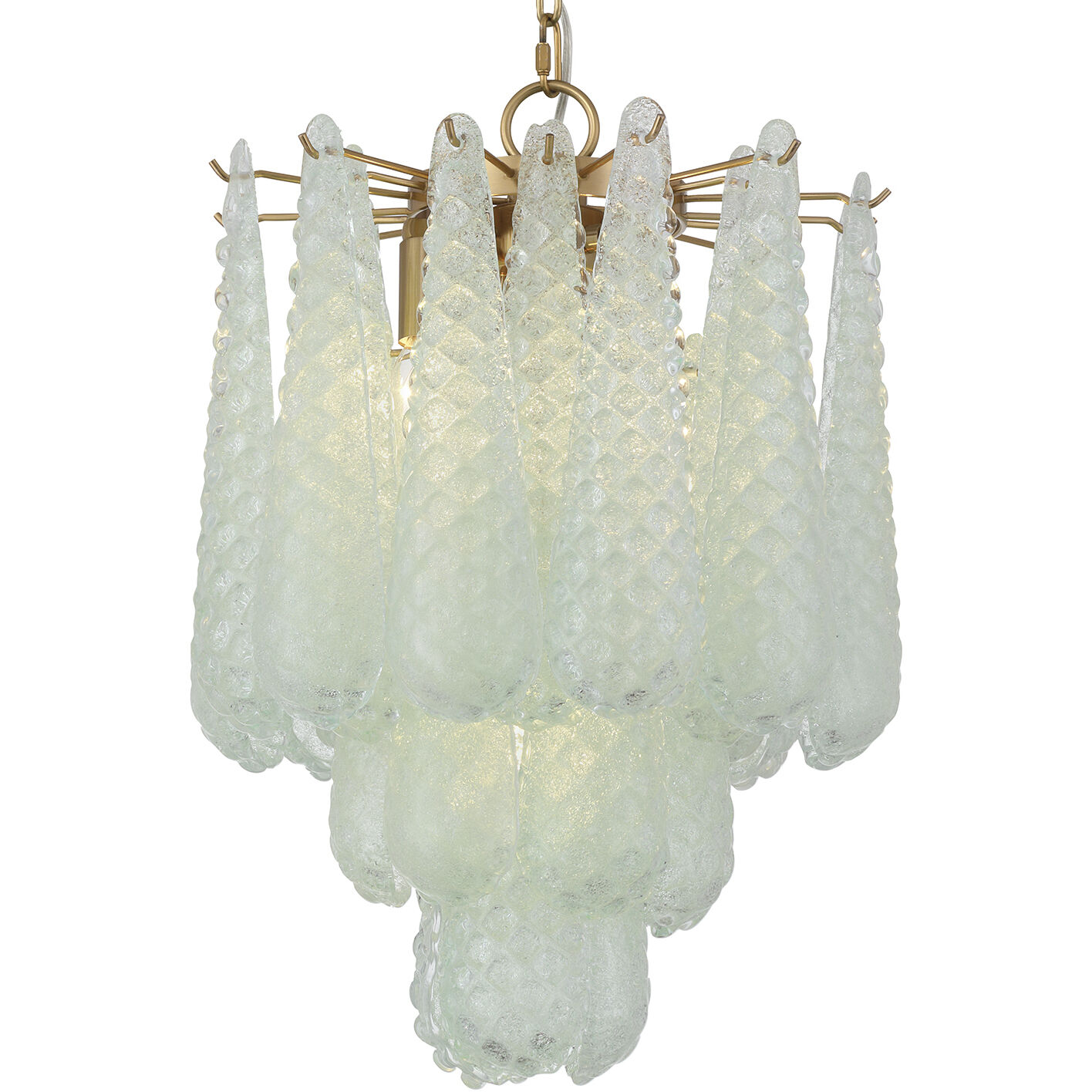 Ollie 4 Light 14.25 inch Aged Brass Chandelier Ceiling Light in Sand Glass Green