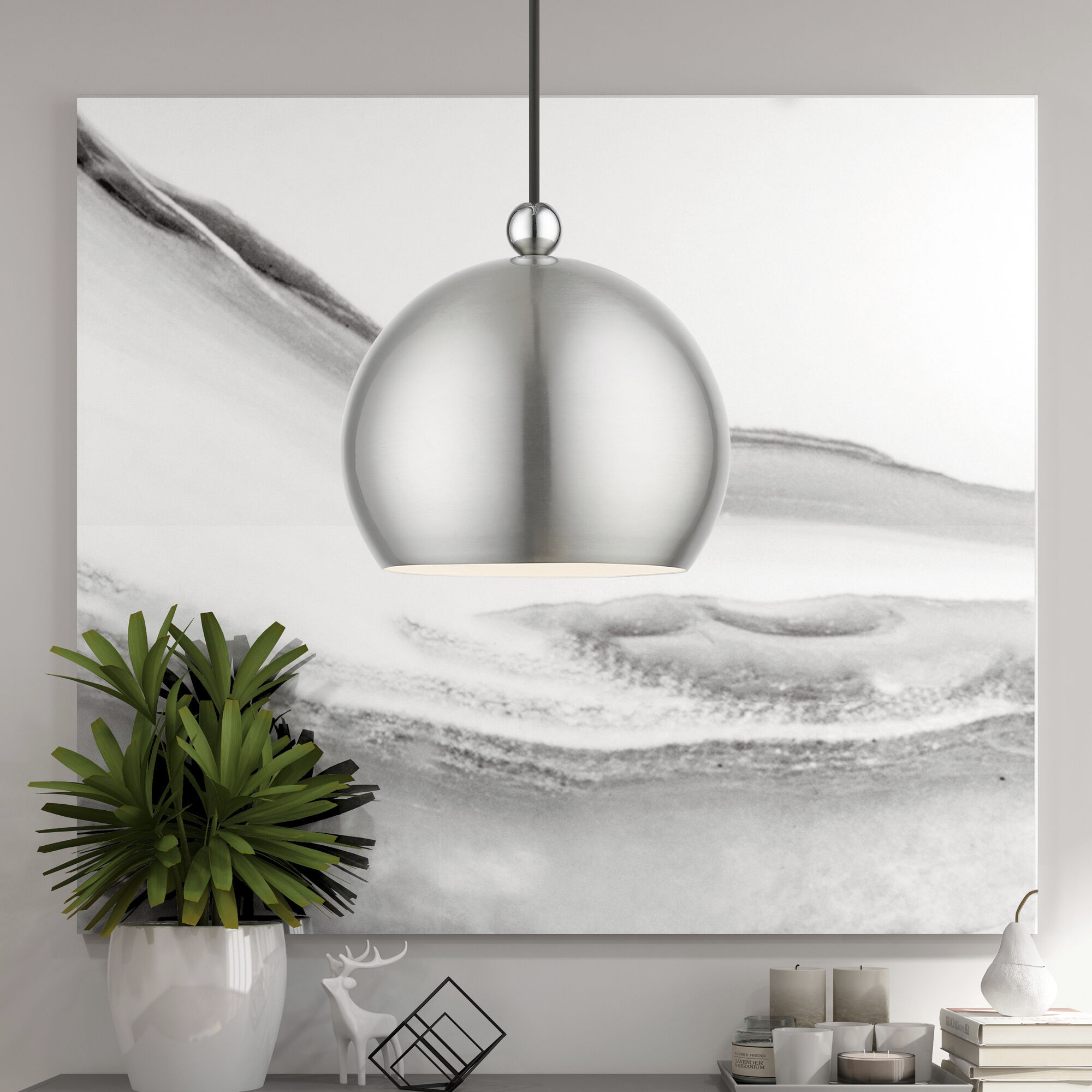 Stockton 1 Light 8 inch Brushed Nickel with Polished Chrome Accents Mini Pendant Ceiling Light, Globe