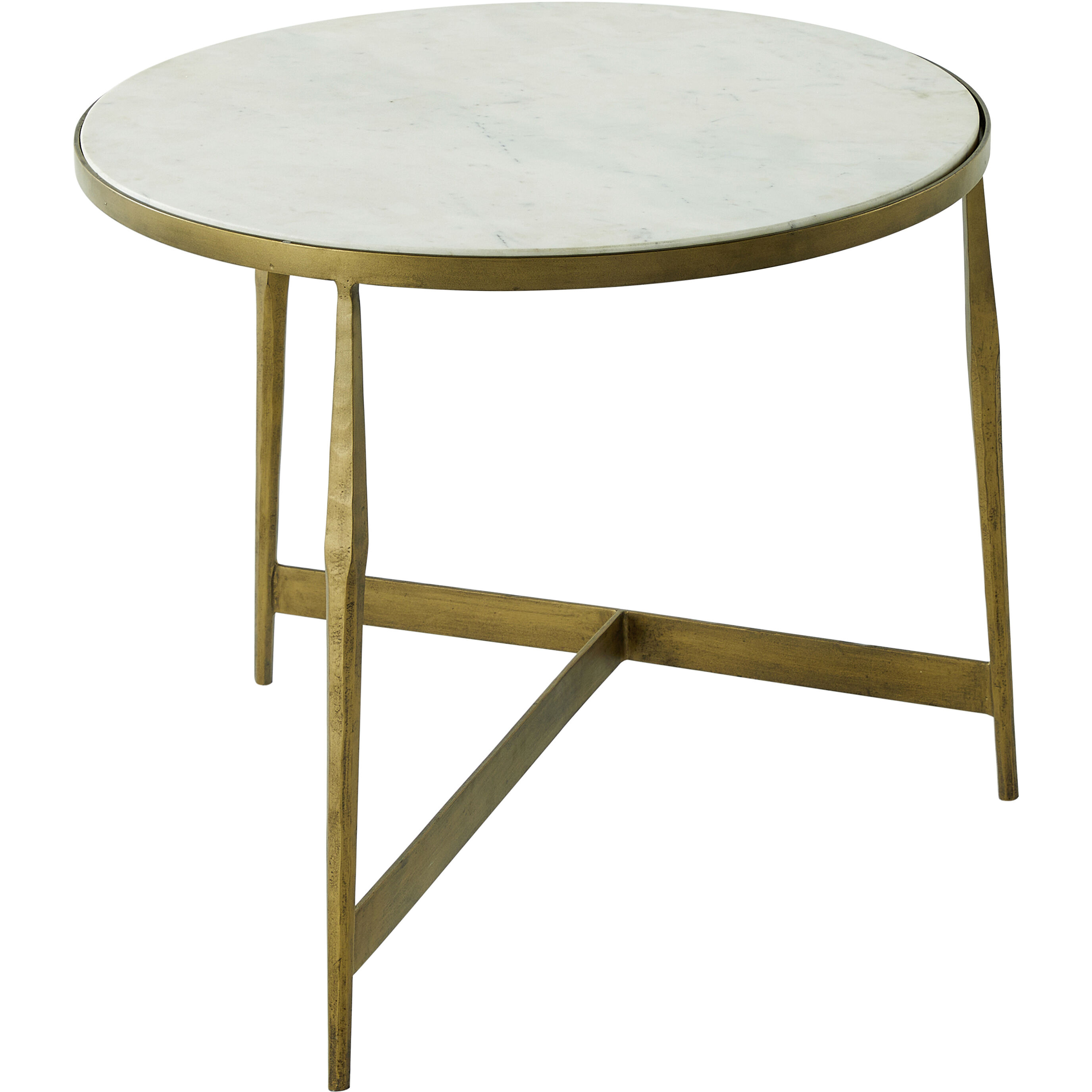 Alana 28 X 28 inch Honed White Banswara Marble with Antique Forged Brass Table