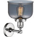 Franklin Restoration Large Bell LED 8 inch Polished Chrome Sconce Wall Light in Plated Smoke Glass, Franklin Restoration