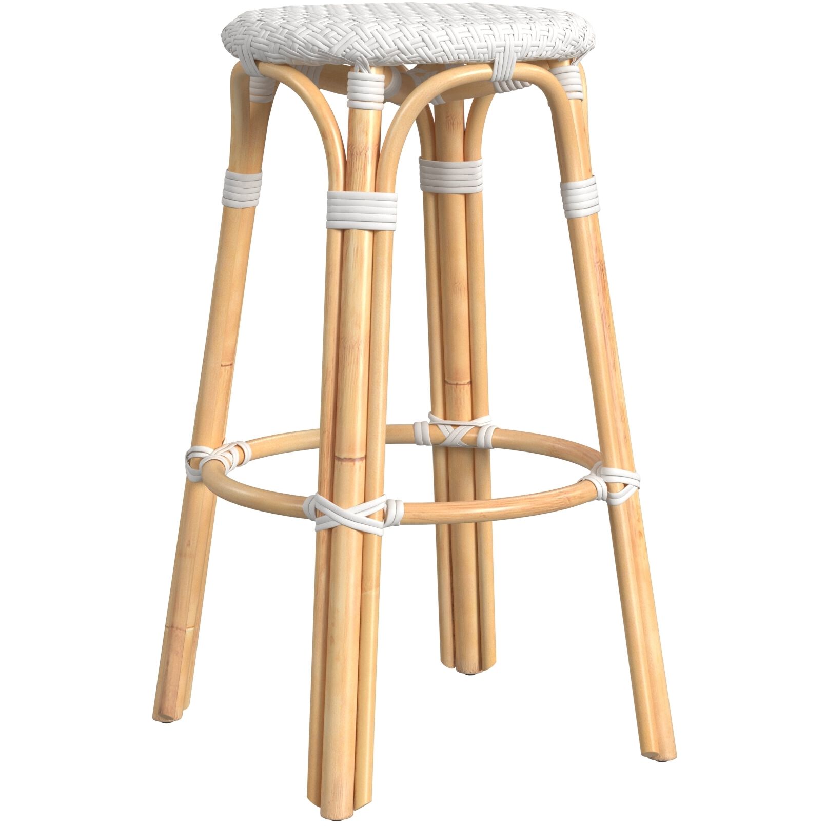 Tobias Round Rattan 30" Bar Stool in Glossy White