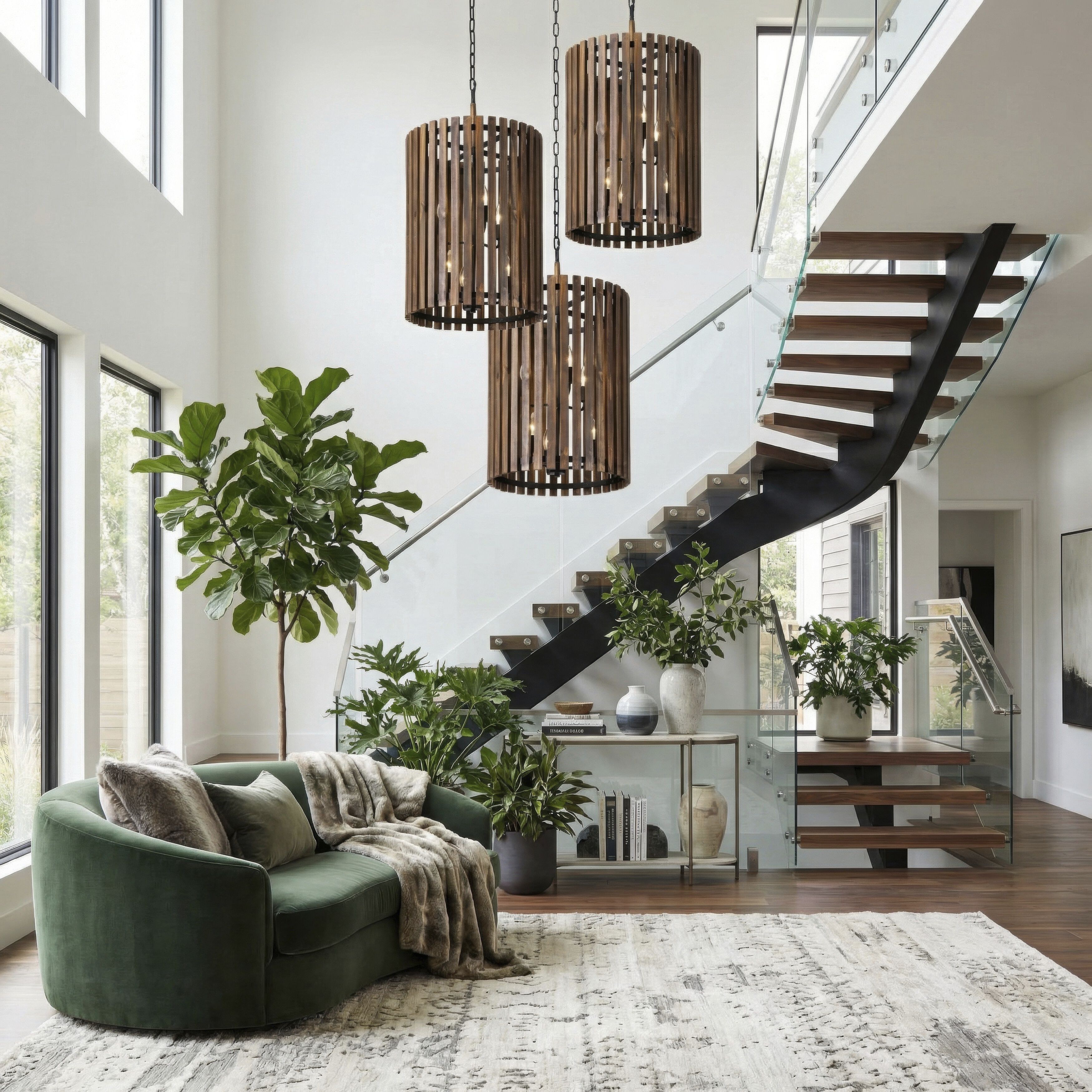 Suratto 6 Light 18 inch Matte Black and Medium Walnut Foyer Pendant Ceiling Light in Matte Black/Medium Walnut