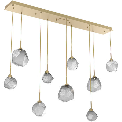 Gem LED Gilded Brass Linear Pendant Ceiling Light in Smoke, 2700K LED, Multi-Port