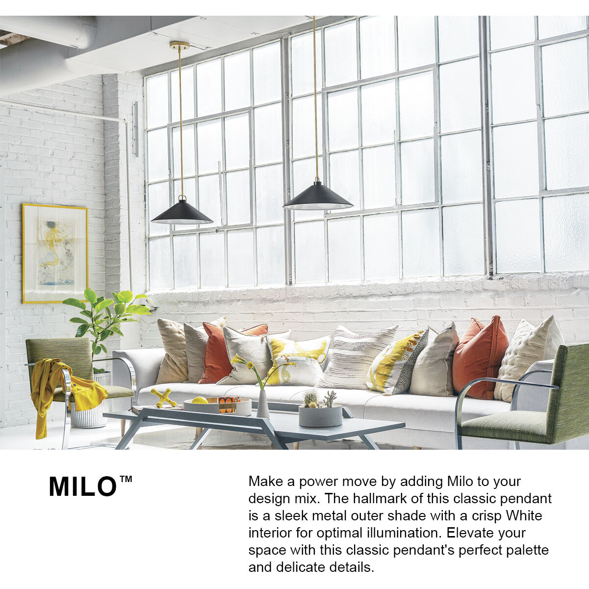 Milo LED 16 inch Lacquered Brass with Black accents Pendant Ceiling Light