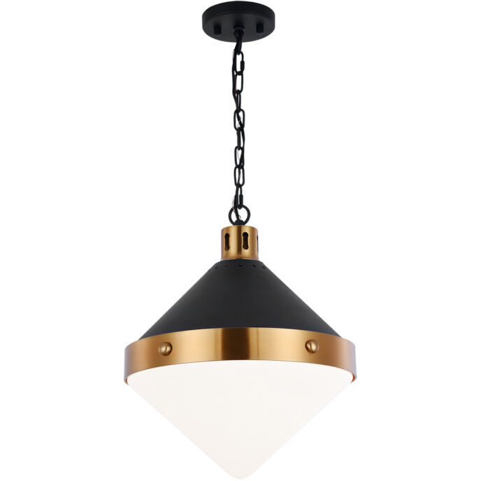 Sphericon 3 Light 14 inch Matte Black and Aged Gold Brass Pendant Ceiling Light in Aged Gold Brass and Opal Glass