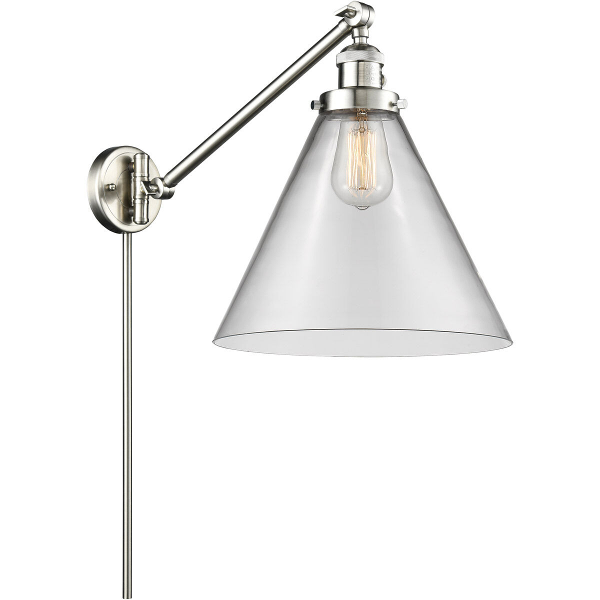 X-Large Cone 16 inch 3.50 watt Satin Nickel Swing Arm Wall Light, Franklin Restoration