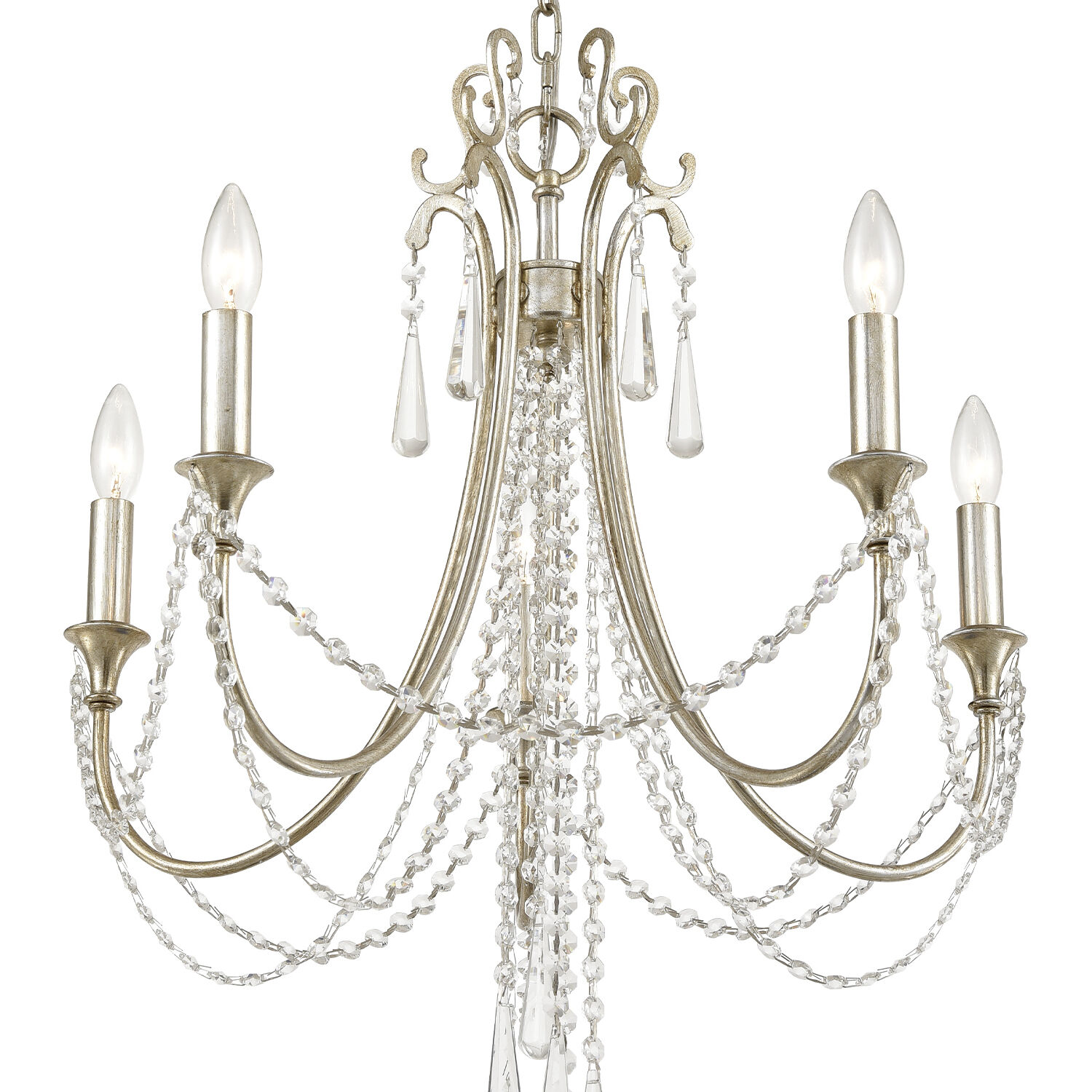 Arcadia 5 Light 23.5 inch Antique Silver Chandelier Ceiling Light