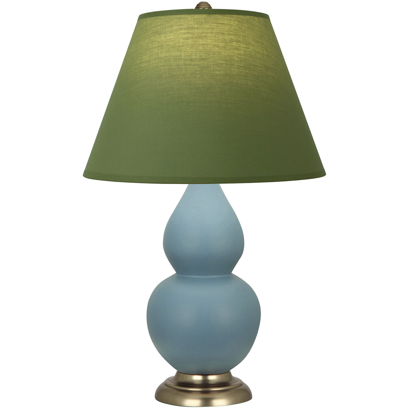 Small Double Gourd 22.75 inch 150 watt Matte Steel Blue Glazed Ceramic with Antique Brass Accent Lamp Portable Light in Tea Green with Taupe