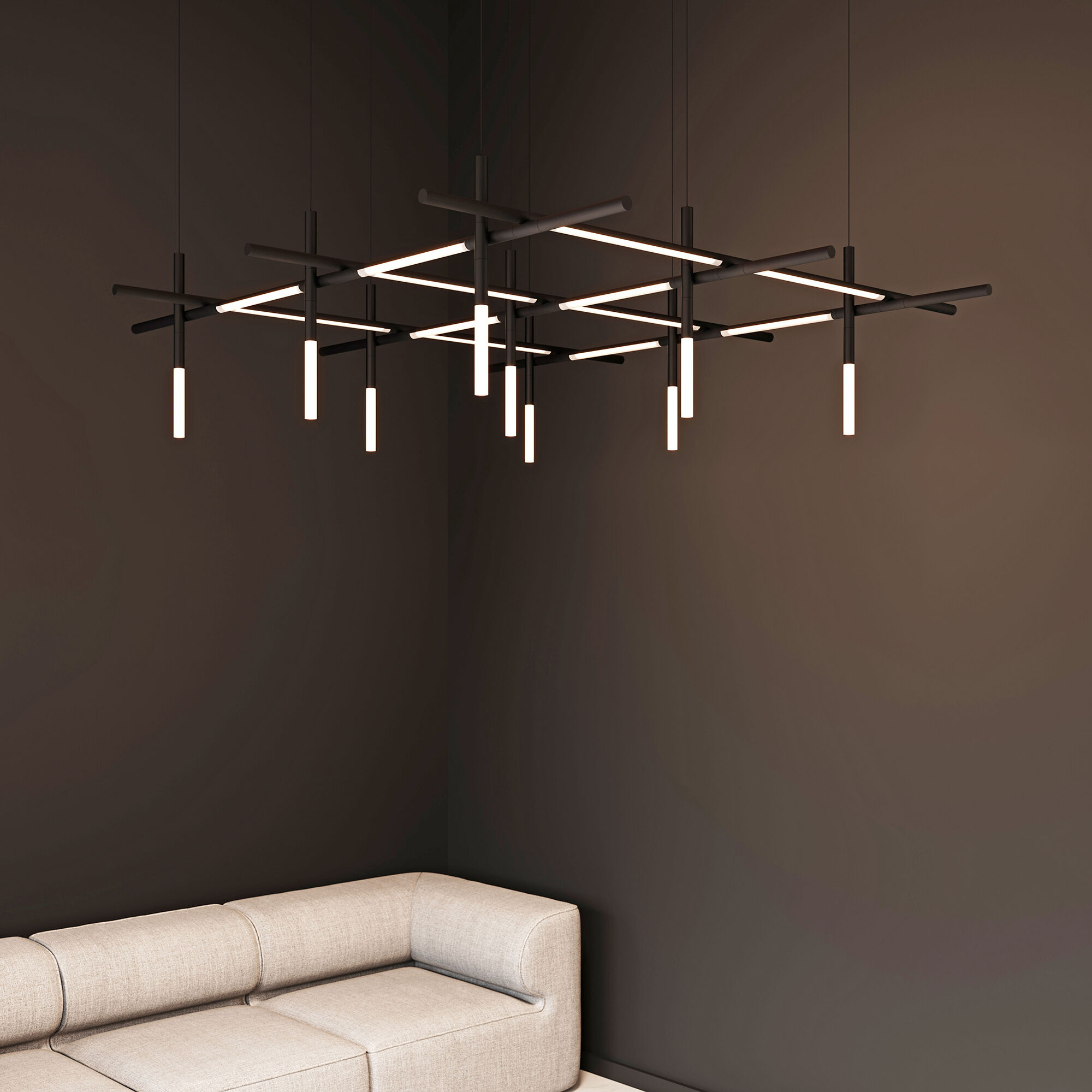 Labyrinth LED 74.25 inch Satin Black Chandelier Ceiling Light
