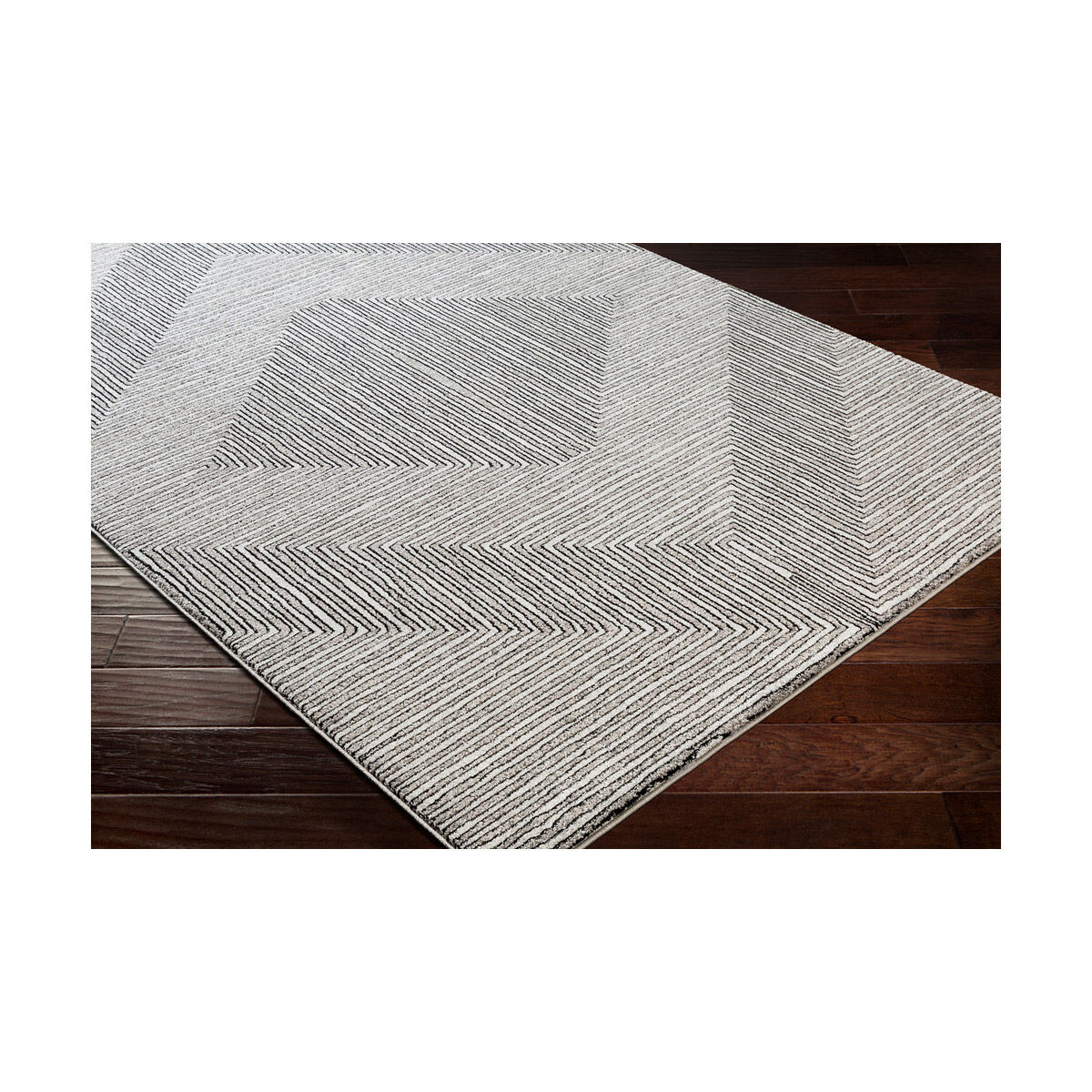 Nepali 122.05 X 94.49 inch Black/Gray/Slate/Cream Machine Woven Rug in 8 x 10, Rectangle