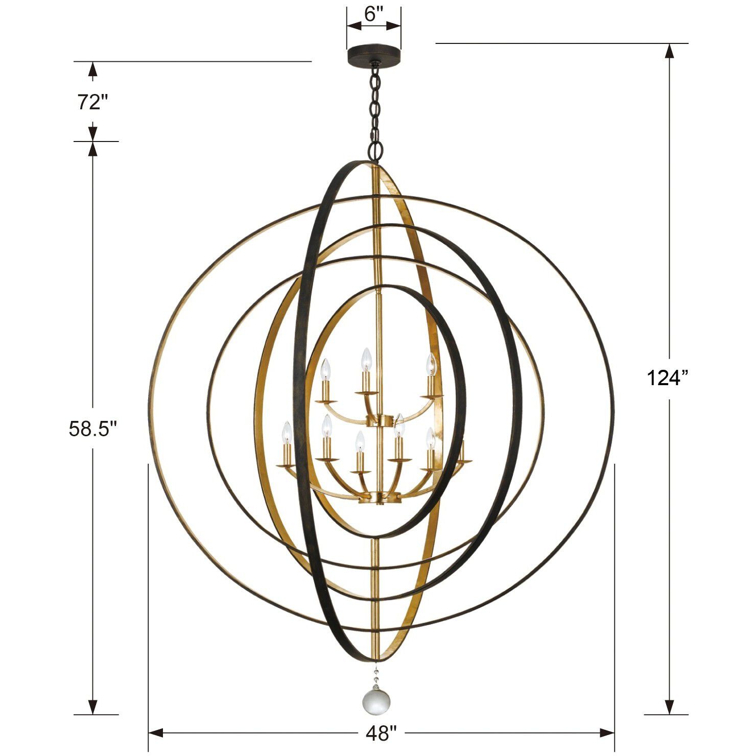 Luna 9 Light 48 inch English Bronze and Antique Gold Chandelier Ceiling Light
