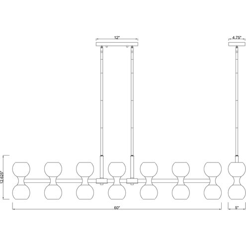 Artemis 14 Light 60 inch Matte Black Linear Chandelier Ceiling Light