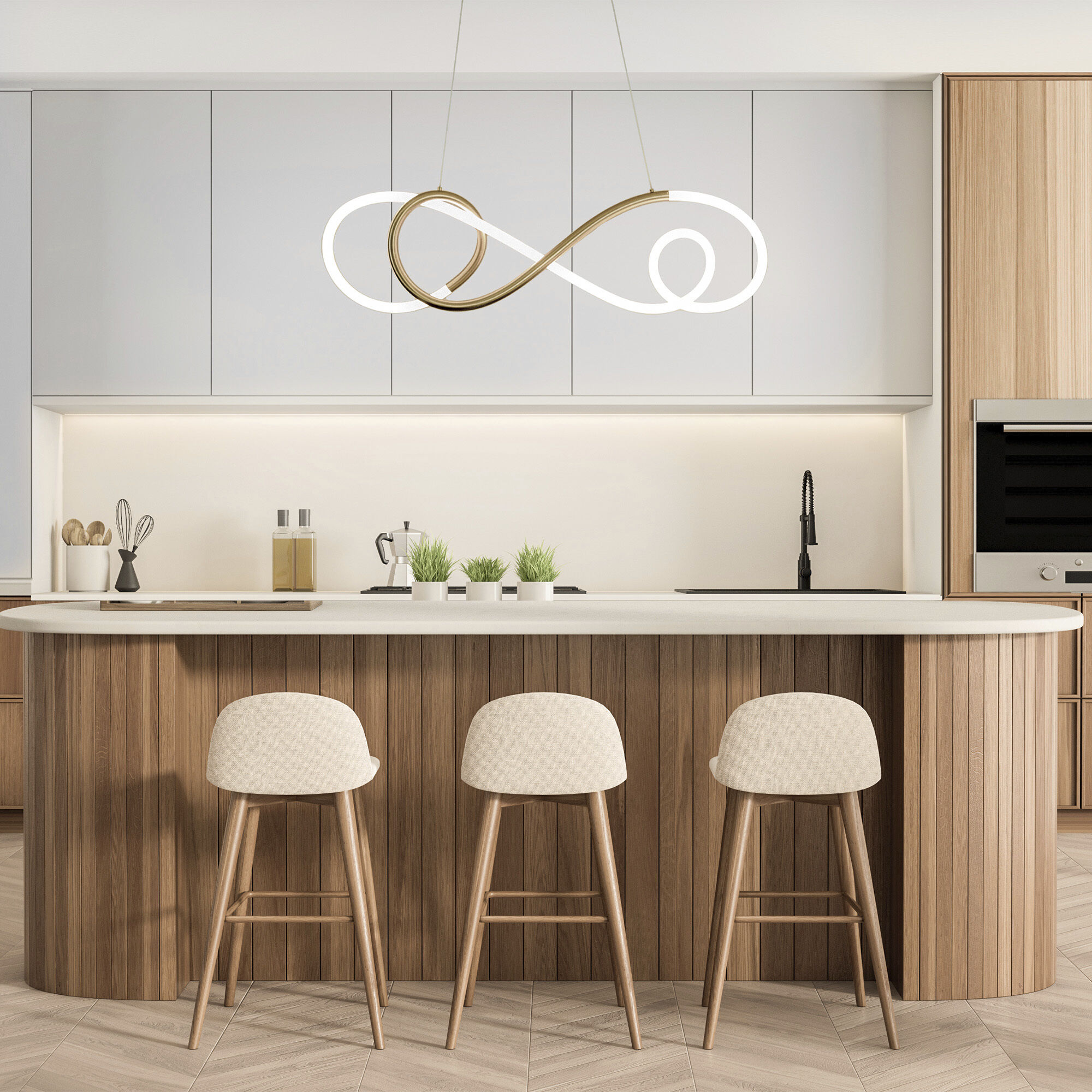 Solo Linear Chandelier Ceiling Light in Aged Brass, dweLED