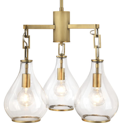 Tear Drop 3 Light 22 inch Clear Glass and Soft Antique Brass Chandelier Ceiling Light