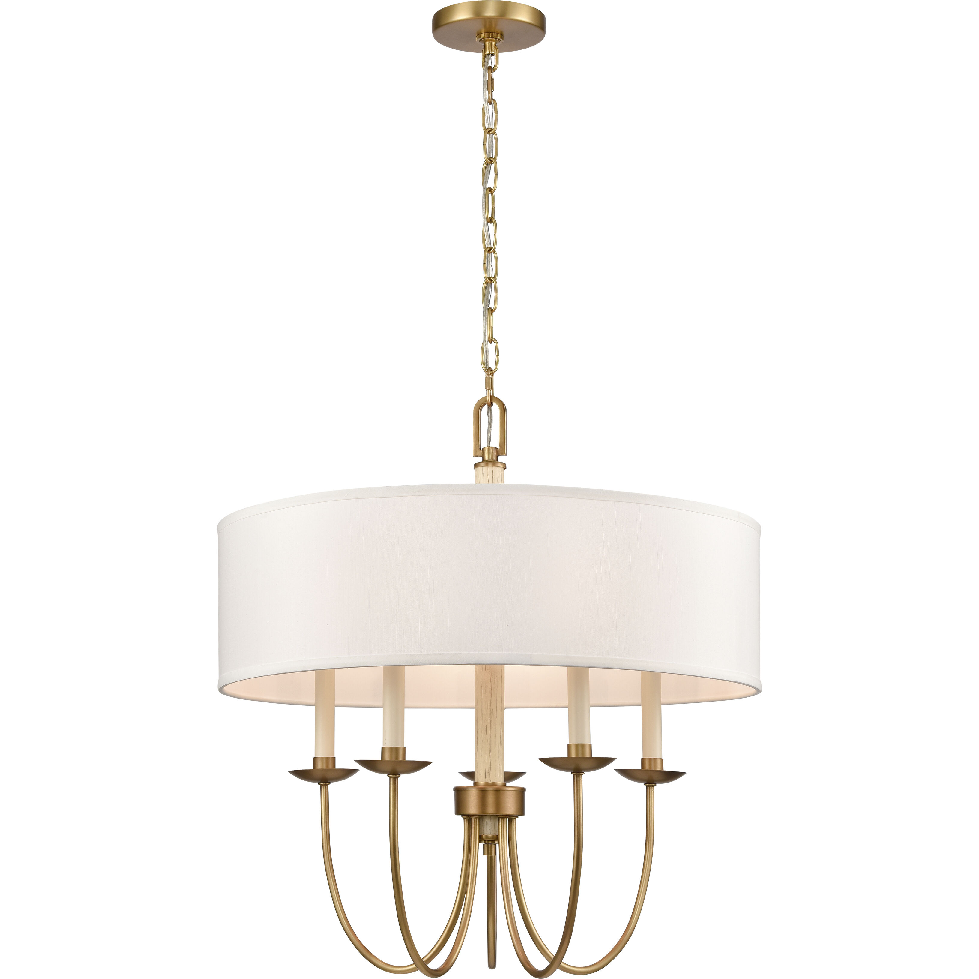 Neville 5 Light 23 inch Natural Brass with Bleached White Wood and Off White Chandelier Ceiling Light