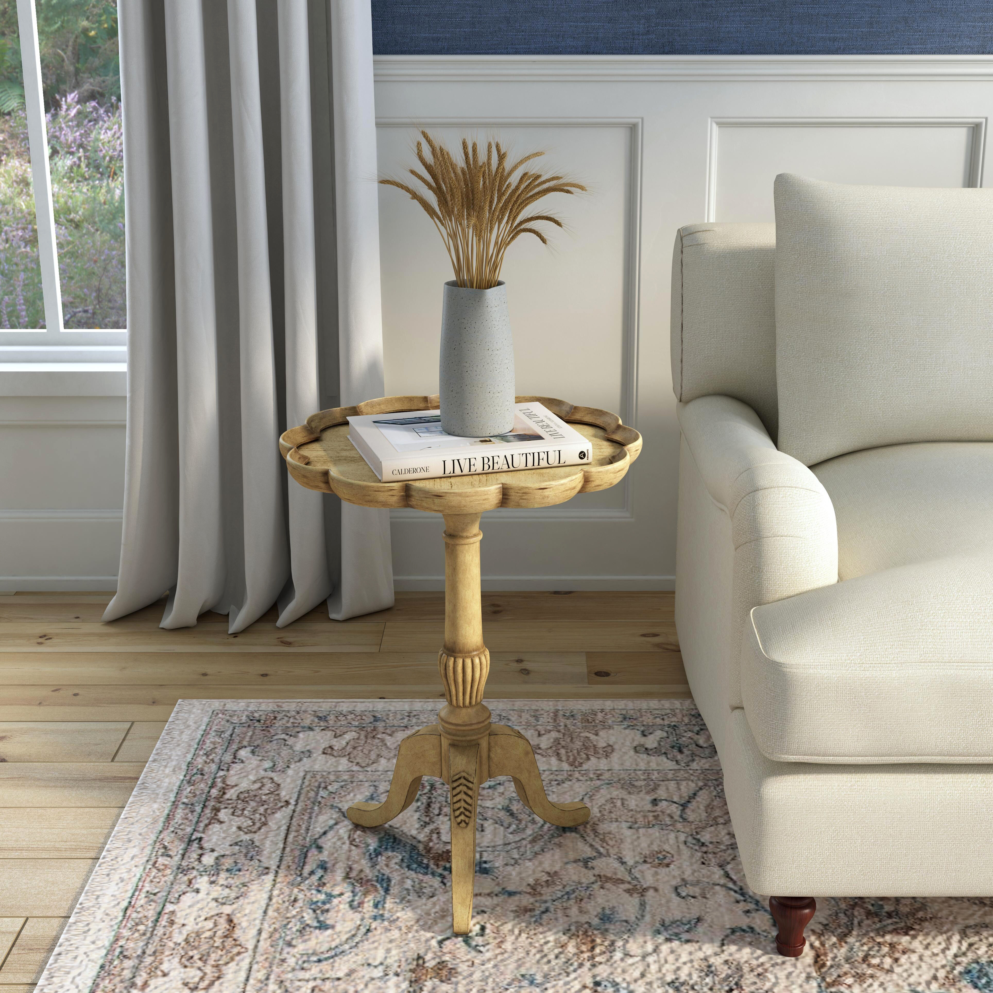 Dansby Pedestal Side Table in Beige