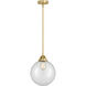 Nouveau 2 Beacon 1 Light 10 inch Satin Gold Mini Pendant Ceiling Light in Incandescent, Clear