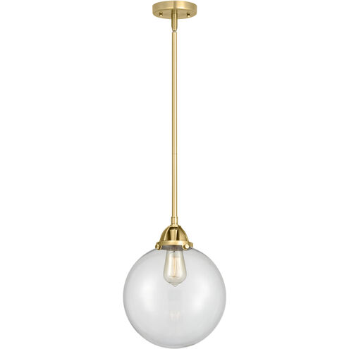 Nouveau 2 Beacon 1 Light 10 inch Satin Gold Mini Pendant Ceiling Light in Incandescent, Clear