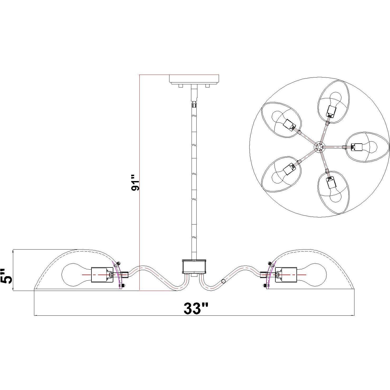 Breton 5 Light 33 inch Modern Gold Chandelier Ceiling Light