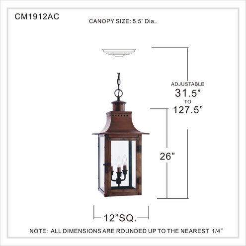 Chalmers 3 Light 12 inch Aged Copper Outdoor Hanging Lantern