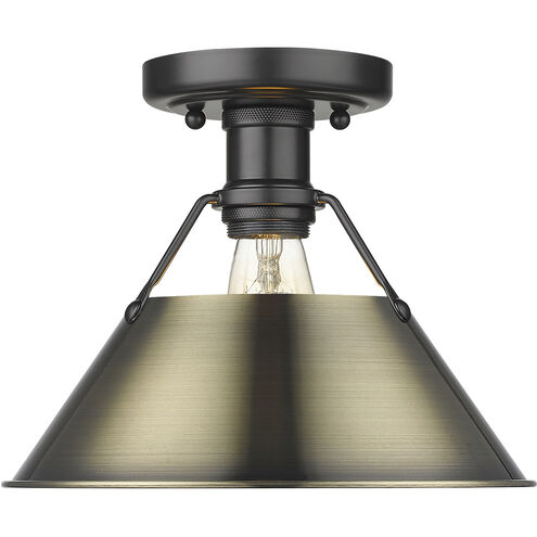 Orwell 1 Light 10 inch Matte Black Flush Mount Ceiling Light in Aged Brass