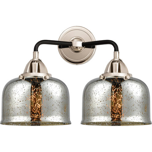 Nouveau 2 Large Bell LED 16 inch Black Polished Nickel Bath Vanity Light Wall Light in Silver Plated Mercury Glass
