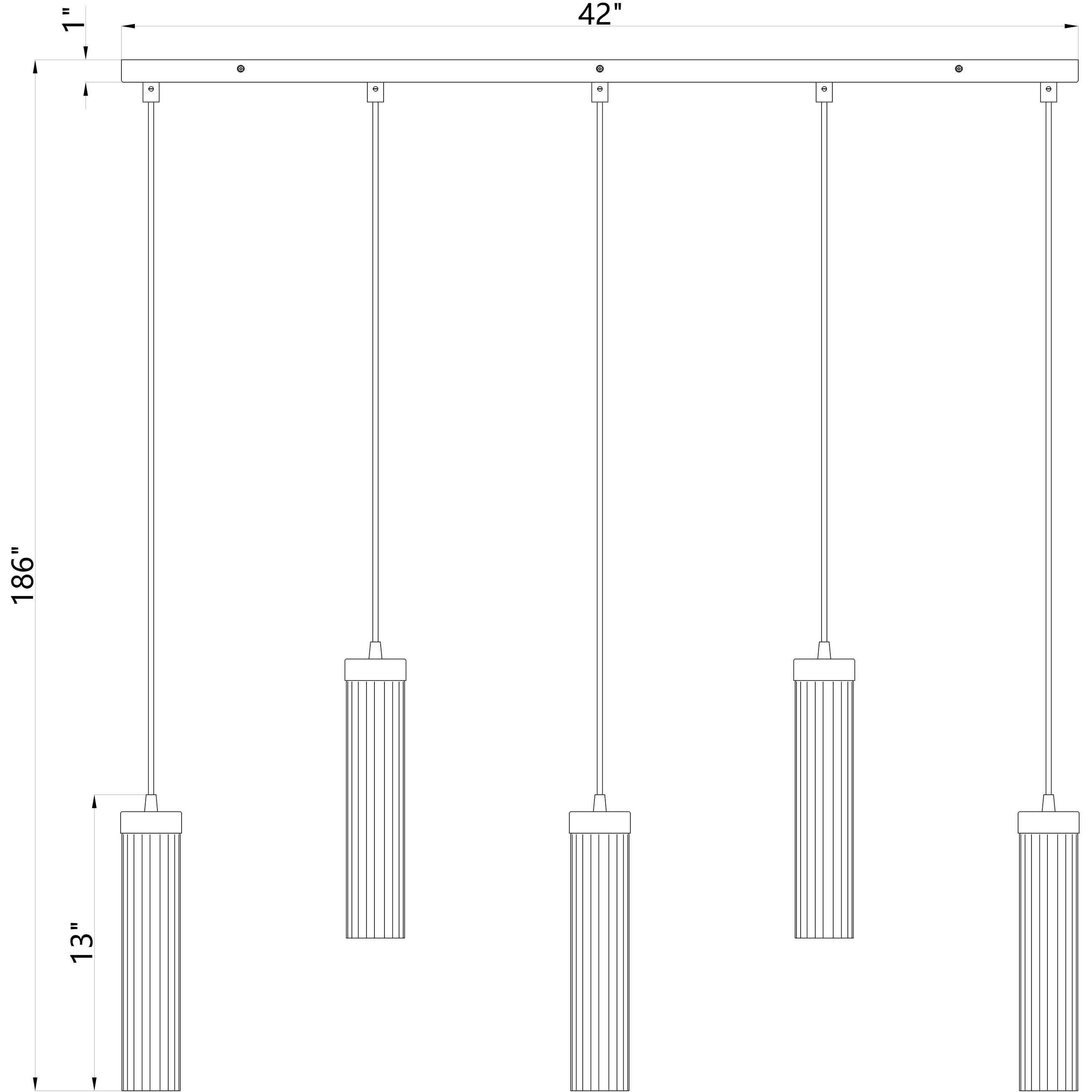 Beau 5 Light 42 inch Rubbed Brass Linear Chandelier Ceiling Light
