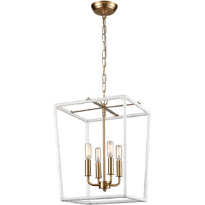 Isle of Palms 4 Light 14 inch White with Aged Brass Pendant Ceiling Light