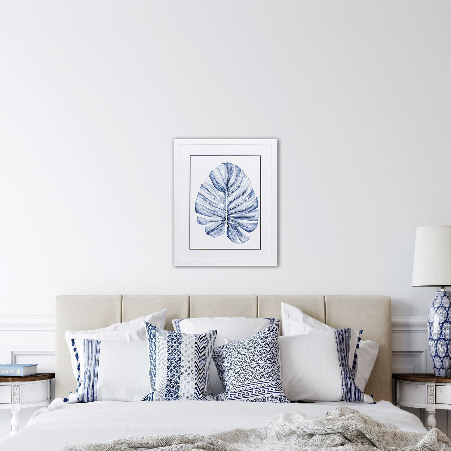 Indigo Tropical Leaf Blue Framed Art, Propac
