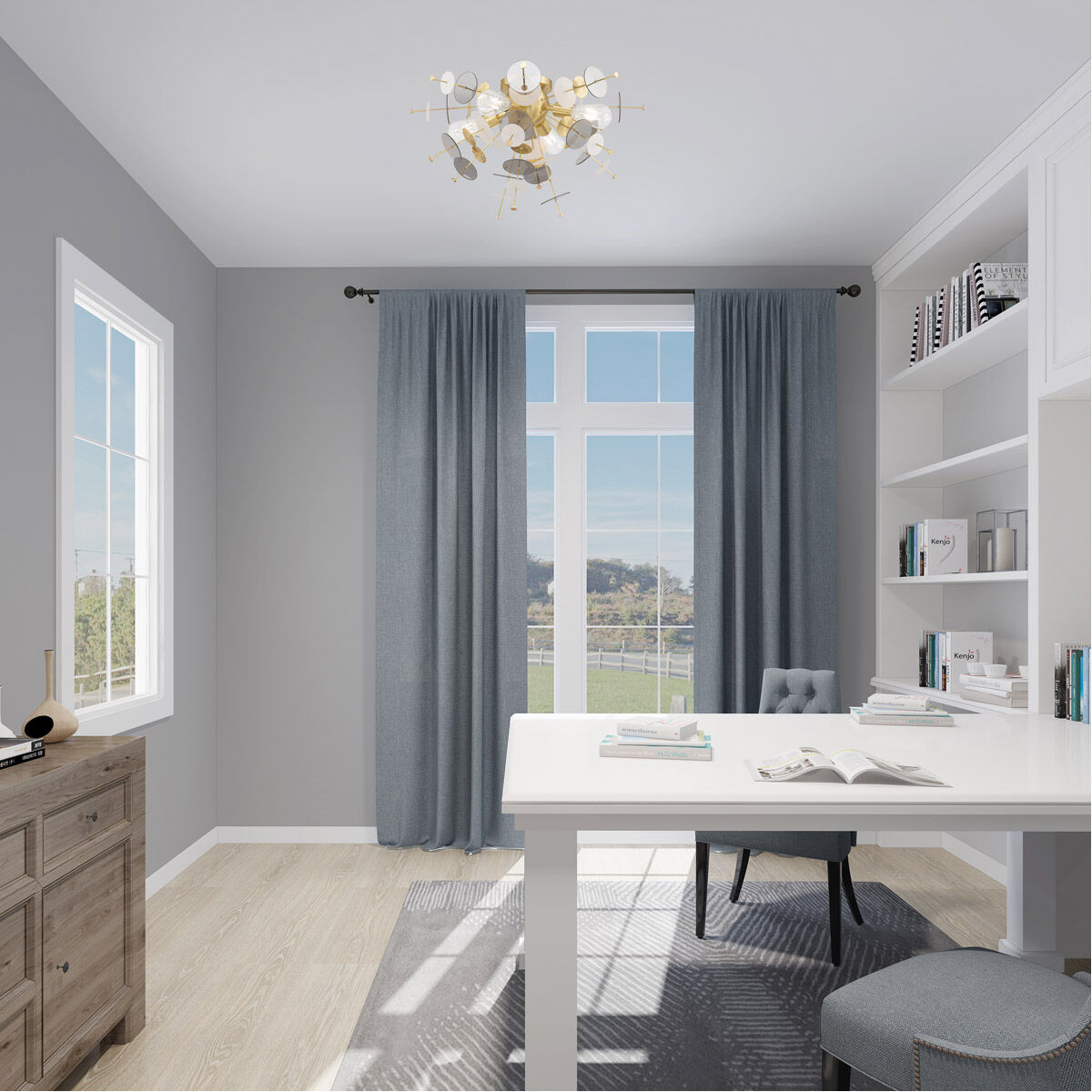 Circulo 4 Light 24 inch Satin Brass Flush Mount Ceiling Light