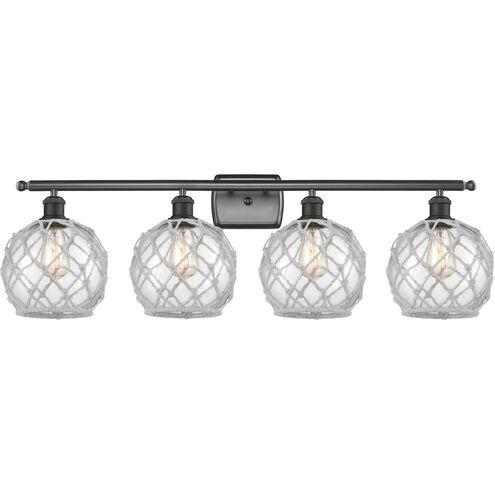 Ballston Farmhouse Rope 4 Light 36 inch Oil Rubbed Bronze Bath Vanity Light Wall Light in Clear Glass with White Rope, Ballston