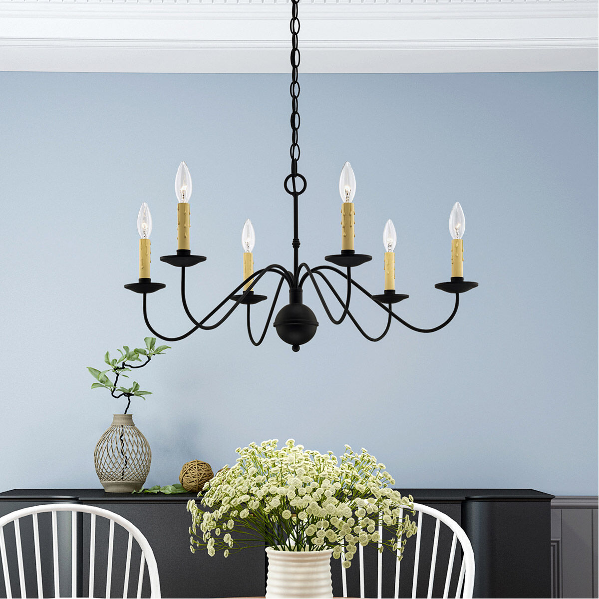 Heritage 6 Light 28 inch Black Chandelier Ceiling Light