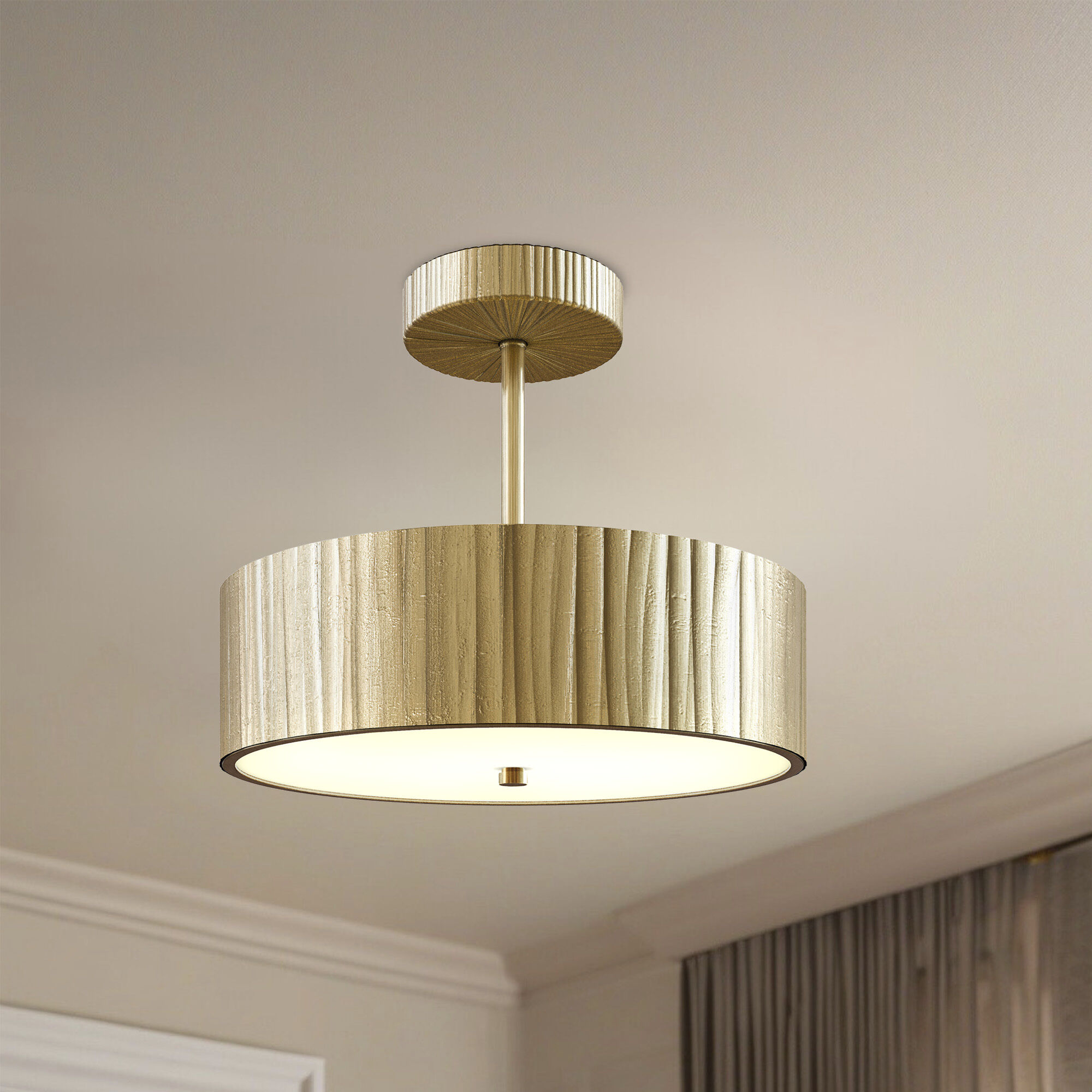 Kensington LED 12 inch Vintage Brass Semi-Flush Mount Ceiling Light