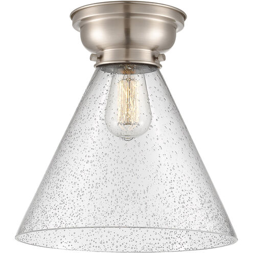 Aditi X-Large Cone 1 Light 12 inch Brushed Satin Nickel Flush Mount Ceiling Light in Seedy Glass, Aditi