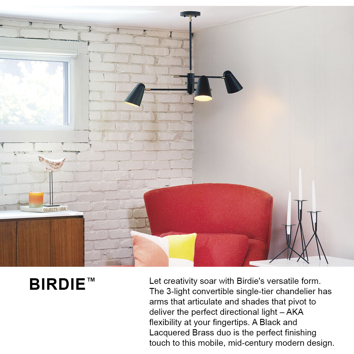 Birdie LED 30 inch Black Chandelier Ceiling Light