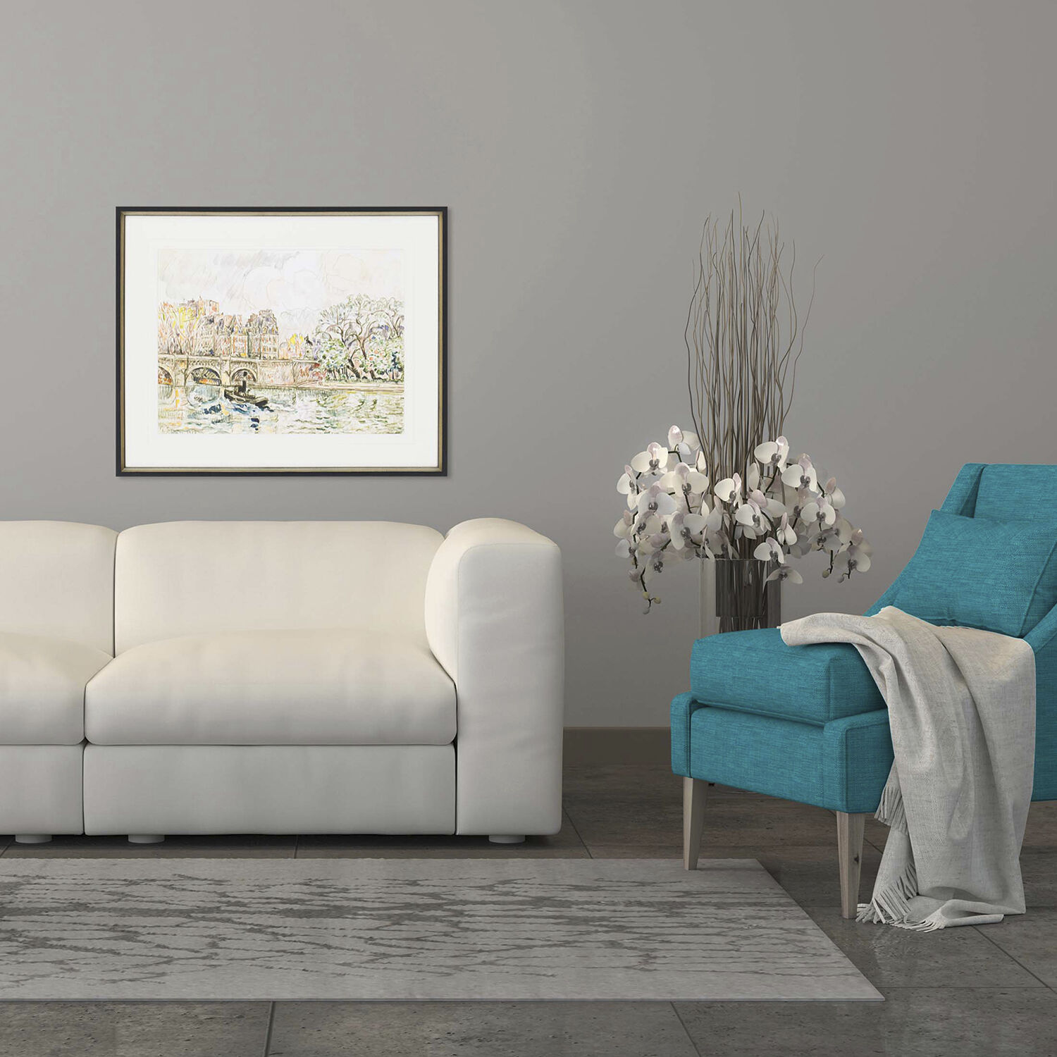 Le Croisic Paris Le Place Dauphine The Pont Neuf Paris Multi and Yellow and Turquoise and Red Framed Art