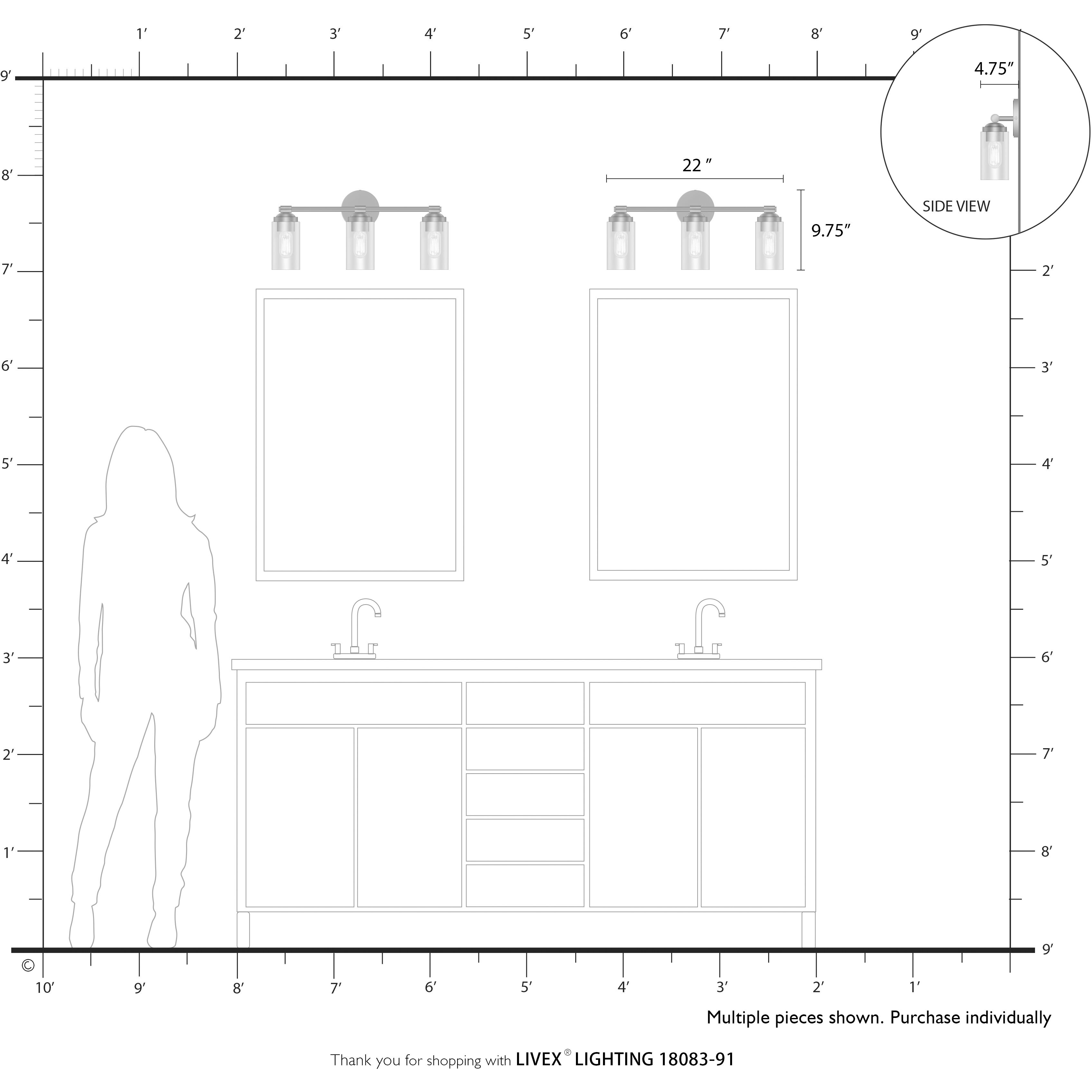 Whittier 3 Light 22 inch Brushed Nickel Vanity Sconce Wall Light