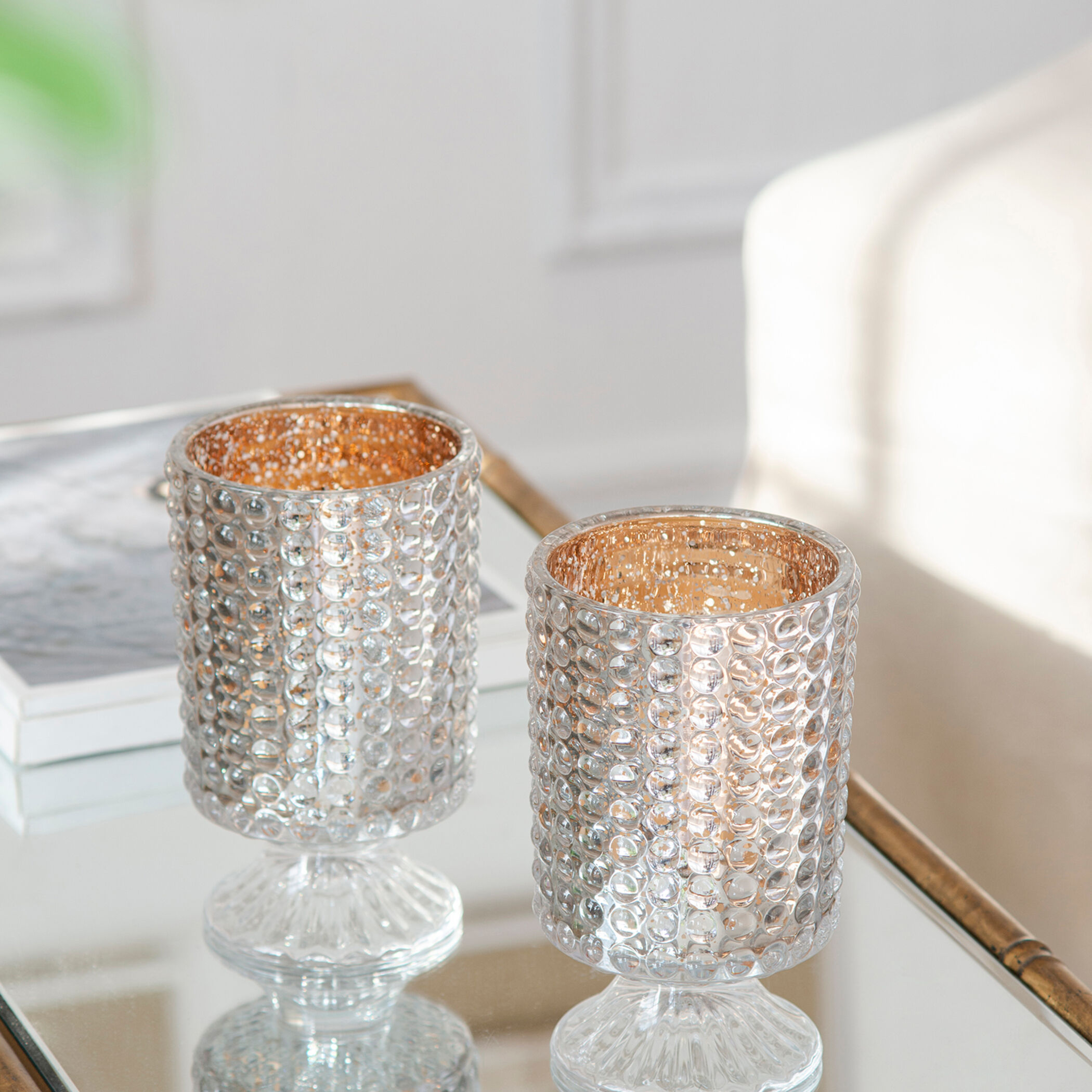 Hobnail Glass Hurricane 7 X 4.1 inch Candleholder, Set of 2