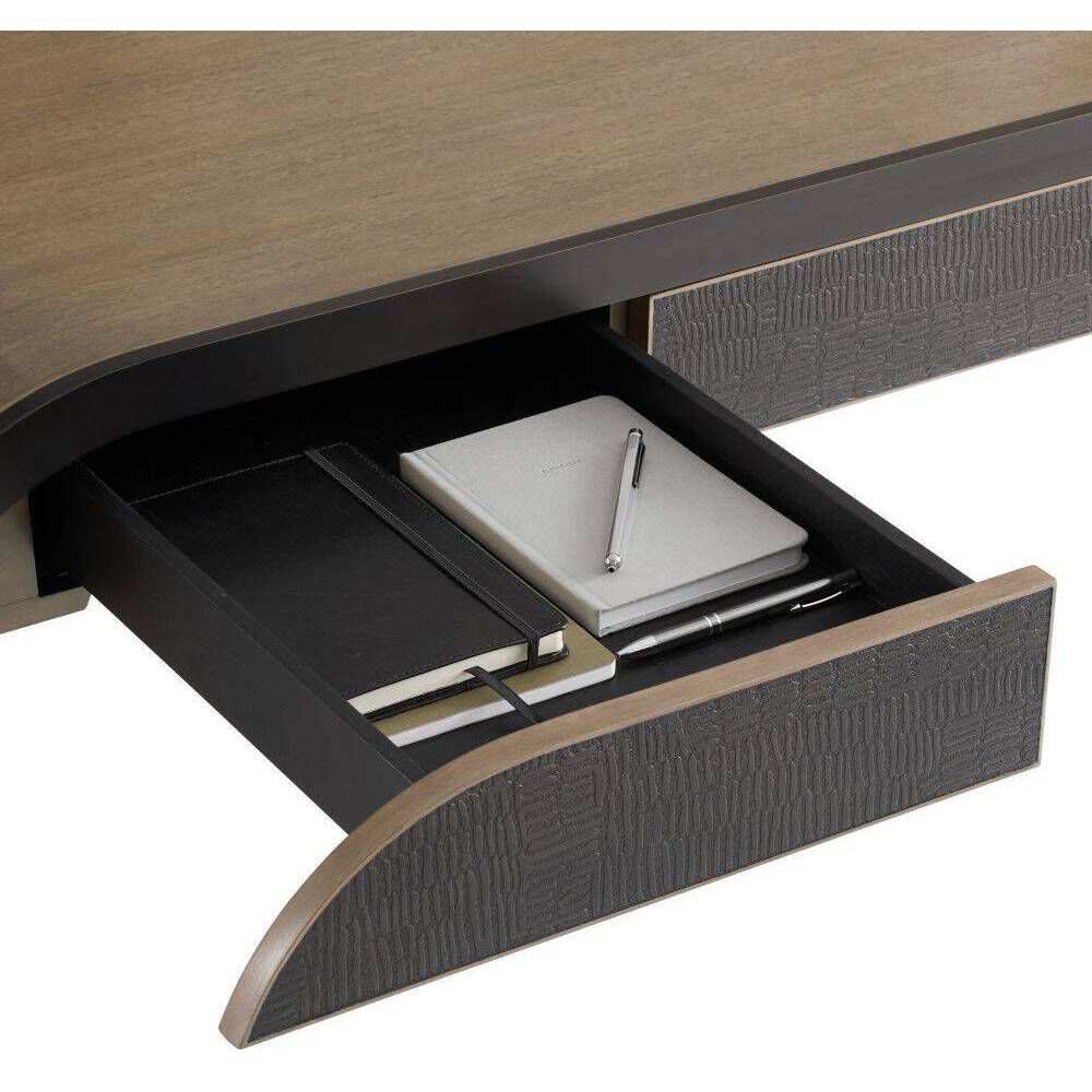 Gaston 56 inch Chamois Gray and Ebony with Bronze and Antique Brass Desk