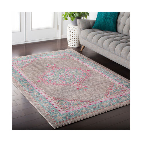 Ayland 65 X 47 inch Teal/Taupe/Bright Pink Rugs, Polyester