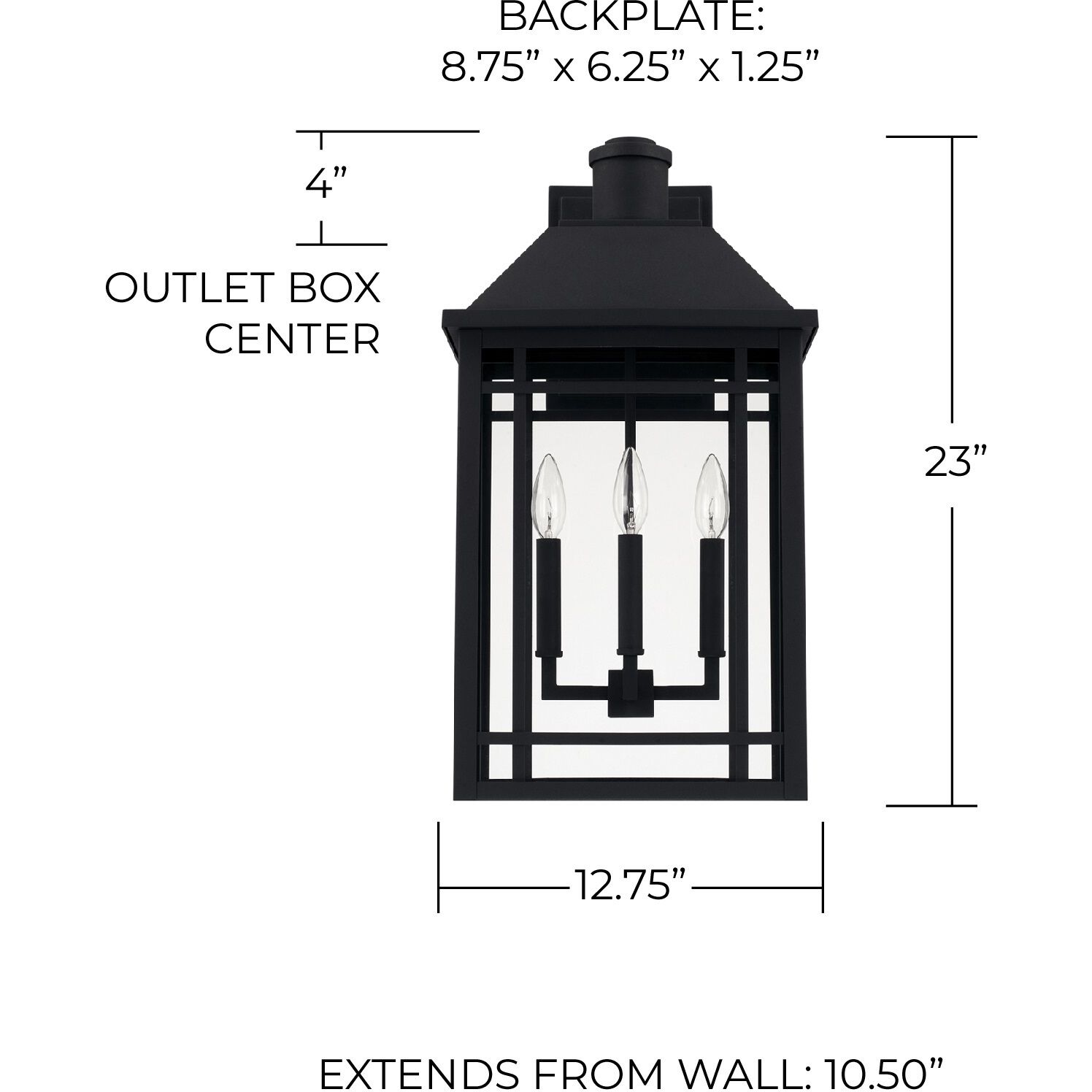 Braden 3 Light 23 inch Black Outdoor Wall Lantern