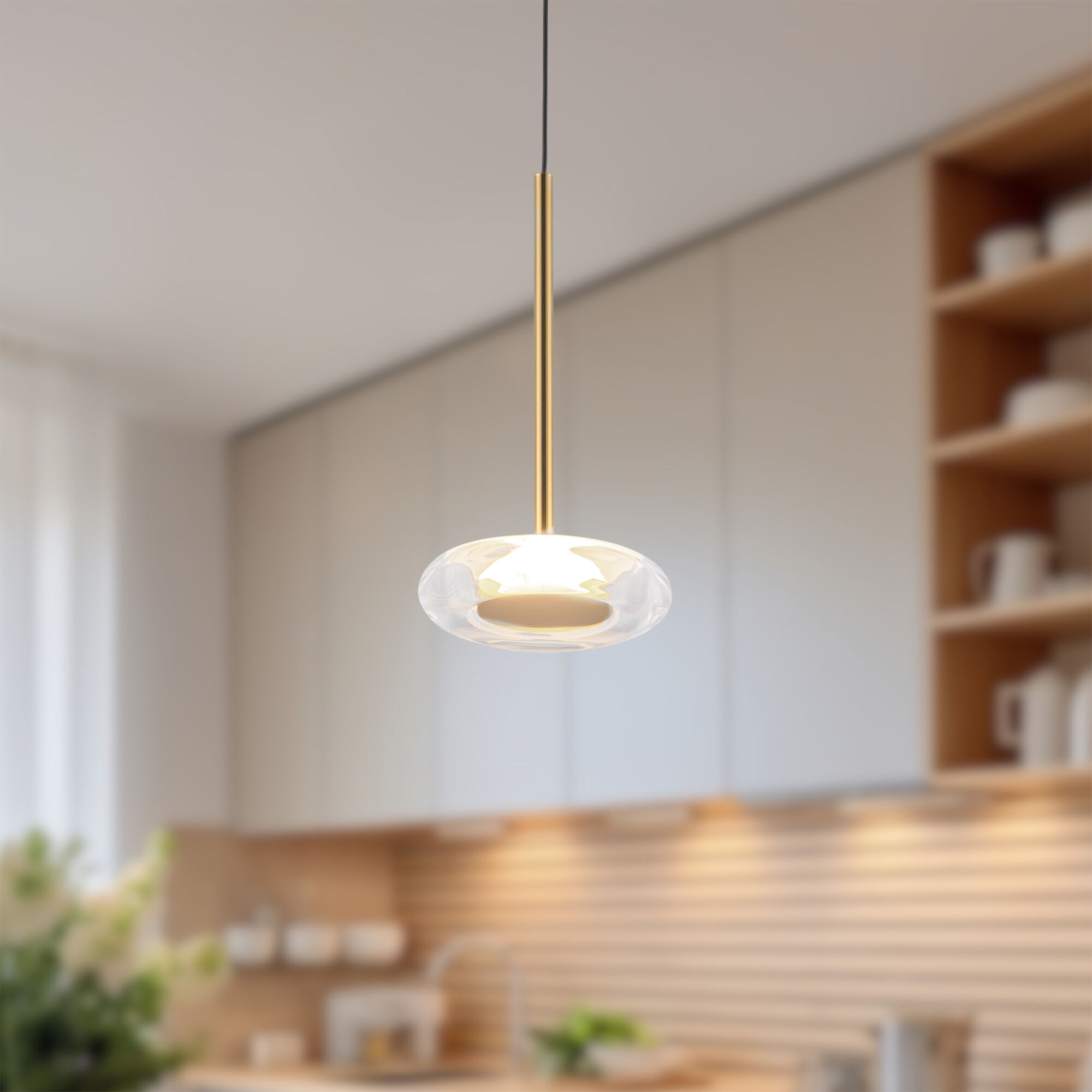 Stephord Pendant Ceiling Light in Metallic Brass, Clear Glass Shade