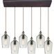 Hammered Glass 6 Light 30 inch Oil Rubbed Bronze Mini Pendant Ceiling Light in Hammered Clear Glass