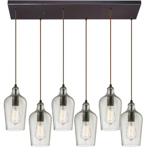 Hammered Glass 6 Light 30 inch Oil Rubbed Bronze Mini Pendant Ceiling Light in Hammered Clear Glass