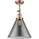 Franklin Restoration X-Large Cone 1 Light 12 inch Antique Copper Semi-Flush Mount Ceiling Light in Plated Smoke Glass, Franklin Restoration