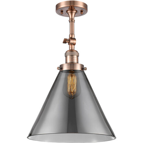 Franklin Restoration X-Large Cone 1 Light 12 inch Antique Copper Semi-Flush Mount Ceiling Light in Plated Smoke Glass, Franklin Restoration