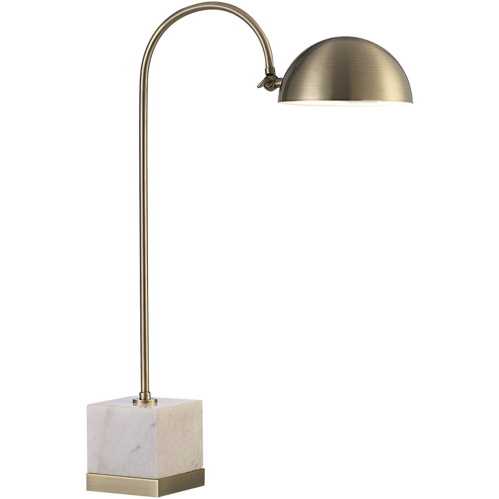 Volos 27 inch 100 watt Antique Brass and White Table Lamp Portable Light