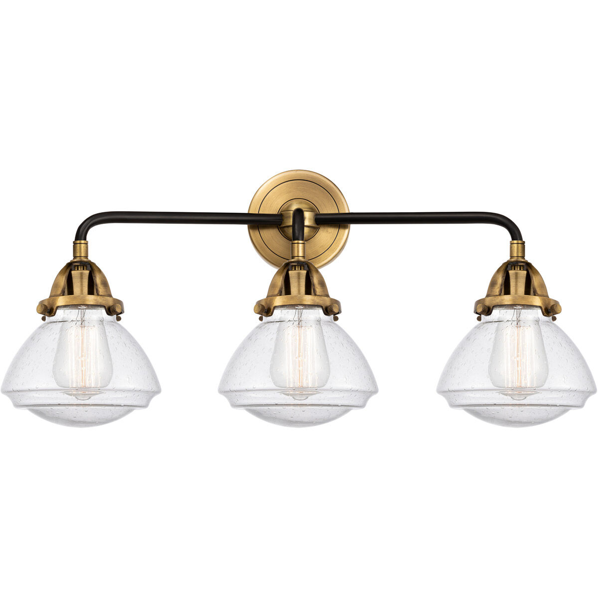 Nouveau 2 Olean LED 24.75 inch Black Antique Brass Bath Vanity Light Wall Light in Seedy Glass