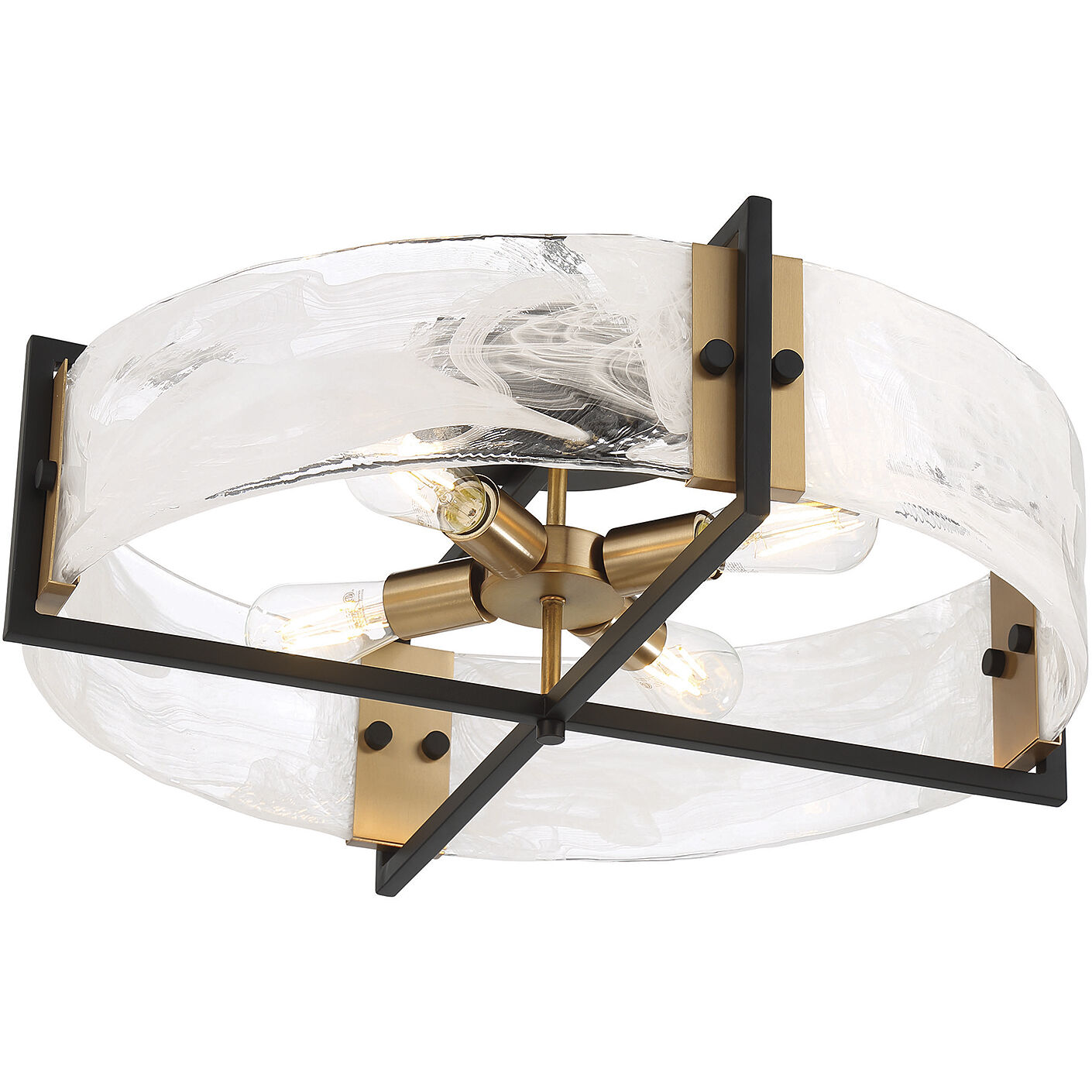 Hayward 4 Light 24 inch Black with Warm Brass Accents Semi-Flush Ceiling Light