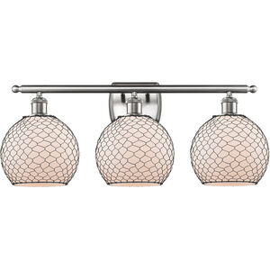 Ballston Farmhouse Chicken Wire LED 26 inch Brushed Satin Nickel Bath Vanity Light Wall Light in White Glass with Black Wire, Ballston